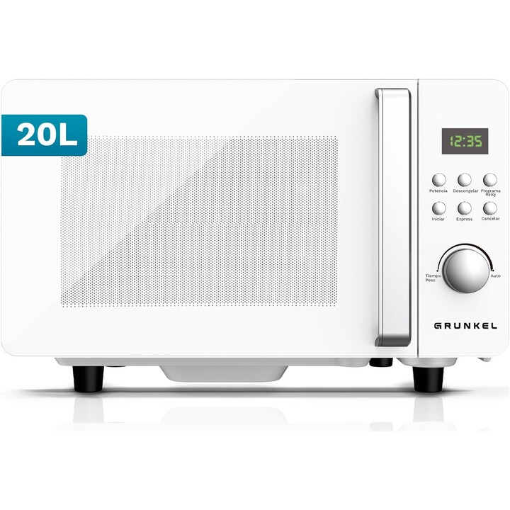 Grunkel MWD-25FLAT, 25L 800W microwave with flatbed technology for increased internal cooking space, White
