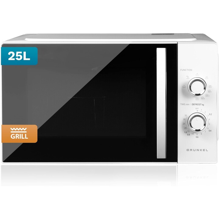 Grunkel MWG-25GRILL Microwave, 25L and 850W with Grill function for crispy and uniform results, White