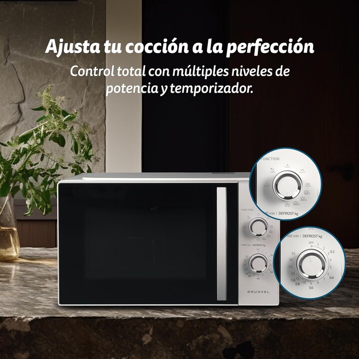 Micro-ondas Grunkel MWG-25GRILL, 25L e 850W com função Grill para resultados estaladiços e uniformes, Branco