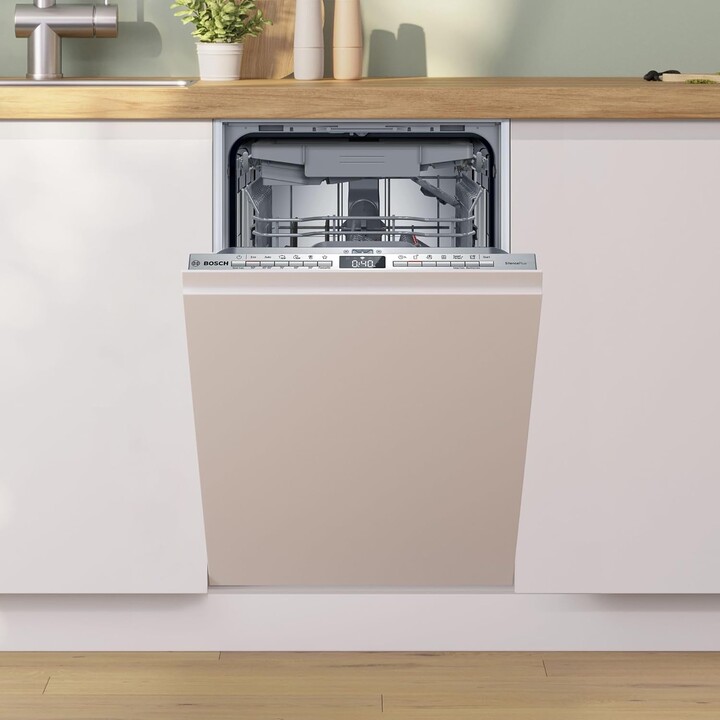 Bosch Serie 2 SPV2HMX02E, Lavavajillas integrado de 45 cm para 10 cubiertos con motor silencioso, Blanco