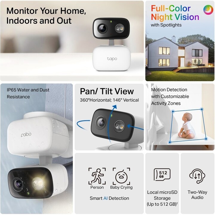 TP-Link Tapo C206 Schwenk-/Neige-Sicherheits-Wi-Fi-Kamera für den Innen- und Außenbereich