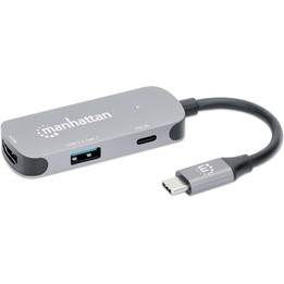 Conversor de dock 3-em-1 USB-C para HDMI da Manhattan com Power Delivery Cinza Espacial