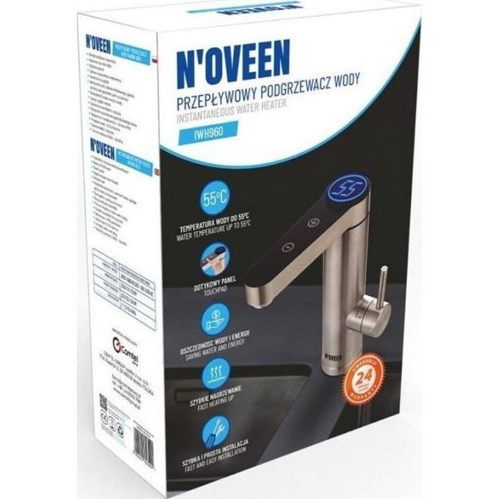 Noveen IWH960 INOX, Elektrischer Durchlauferhitzer mit digitaler Temperaturanzeige, Silber