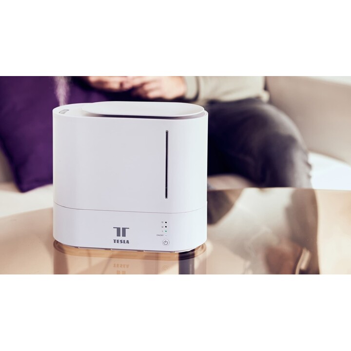 Tesla TSL-AC-PRO4, umidificatore d'aria WiFi intelligente con diffusore di aromi e sistema di controllo a LED su schermo, bianco