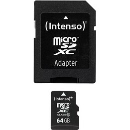 Scheda di memoria Intenso MicroSDXC Classe 10 da 64 GB con adattatore SD e velocità di lettura di 25 MB/s