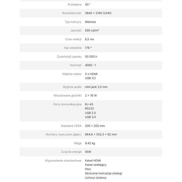 Monitor de informações AVTEK DS2 43"