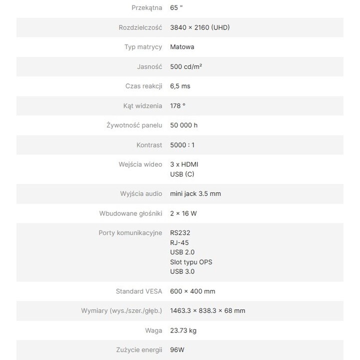 Monitor informativo AVTEK DS2 da 65"