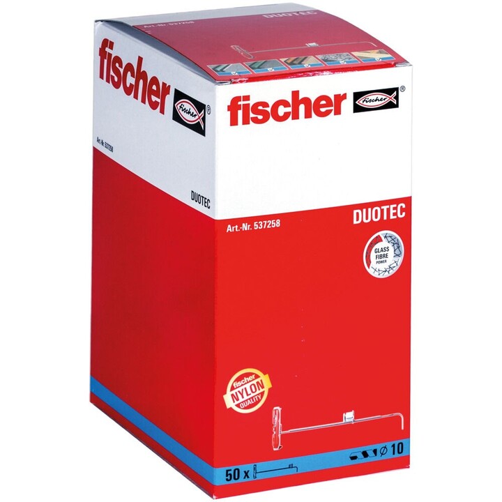 Fischer 537258 Ancoraggio a vite e tassello, 50 pezzi, set di tasselli e viti da parete, 50 mm