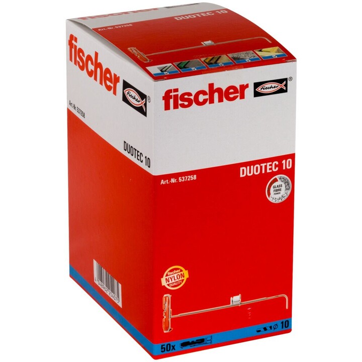 Fischer 537258 Ancoraggio a vite e tassello, 50 pezzi, set di tasselli e viti da parete, 50 mm