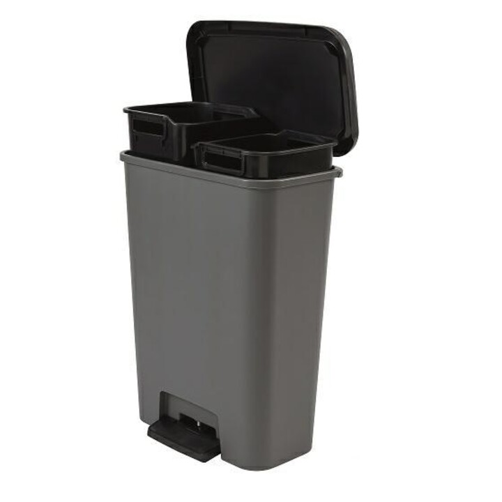 Curver poubelle à pédale 23+23L /gris foncé/ noir