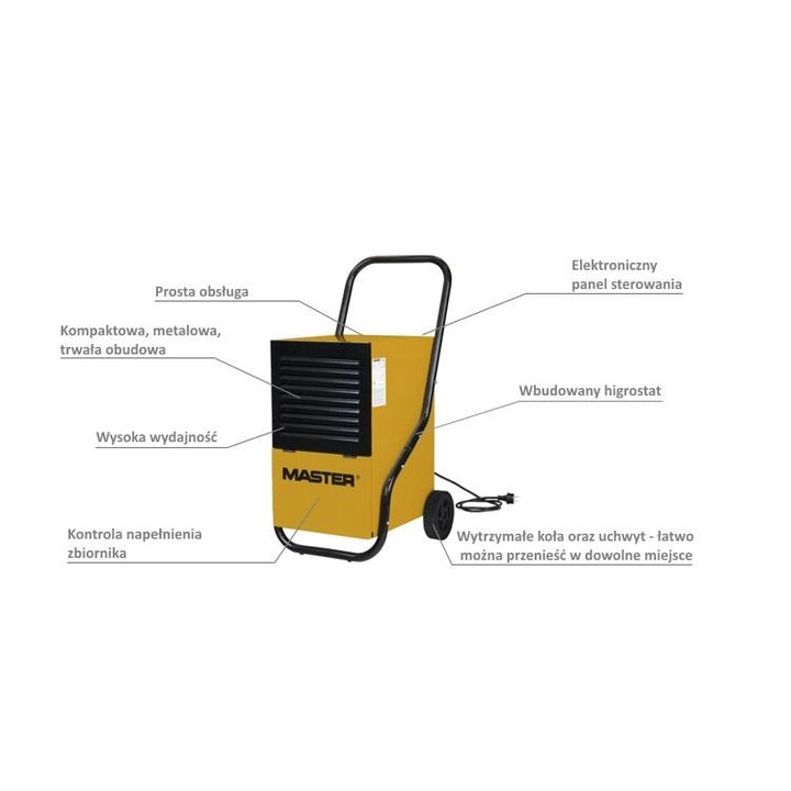 Desumidificador profissional de alta potência Master DH752, capacidade de 45,6 L/24h, amarelo