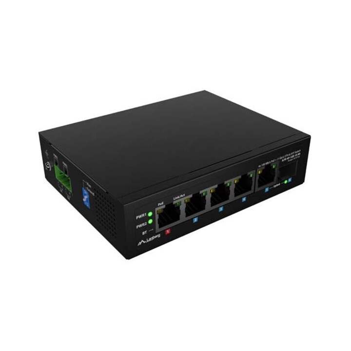 SWITCH LANBERG ILFE-4P-1GE-1S-90 LIGHT INDUSTRIAL POE 1XBT 3XAT SFP+ETH DIN FAST ETHERNET