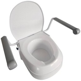 Mobilex PLN001, rehausseur de toilettes avec mains courantes et accoudoirs de sécurité pour le soutien des utilisateurs à mobili