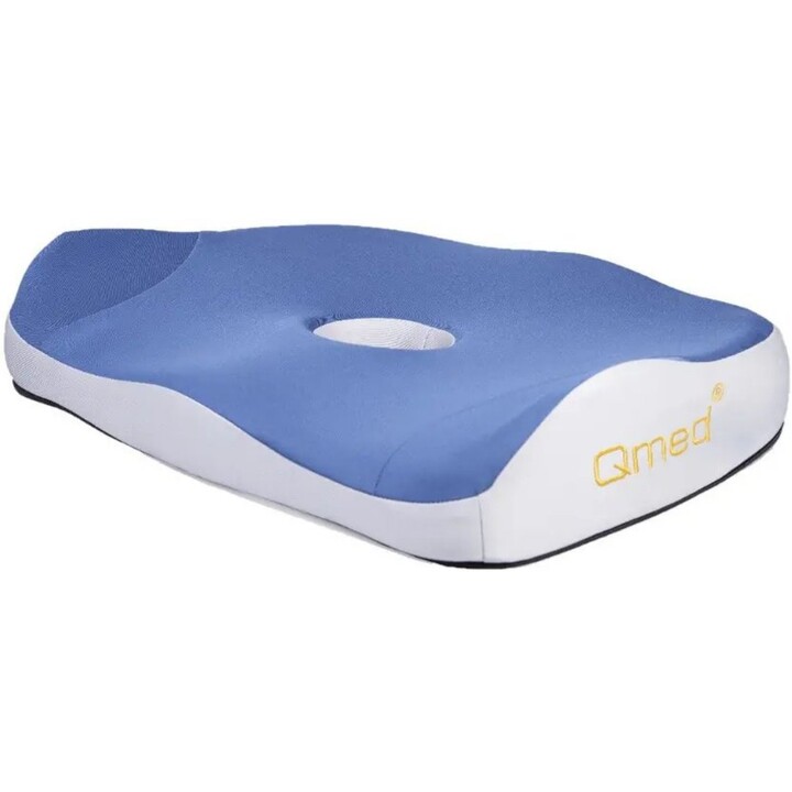 MDH Qmed Comfort Seat, cuscino di seduta ortopedico con schiuma di memoria per sistemi di supporto lombare e posturale, blu