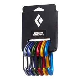 Mosquetão de aço em formato de D Black Diamond Litewire Rackpack com trava, nas cores azul, verde, vermelho e amarelo (pacote co