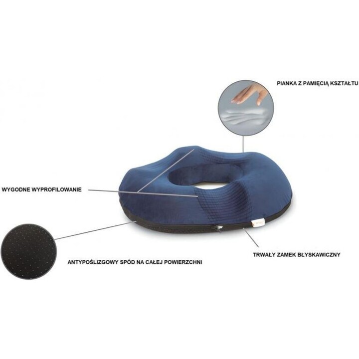 MDH Qmed, cuscino per riabilitazione con foro antidecubito e supporto ortopedico per il riposo quotidiano e il recupero, blu