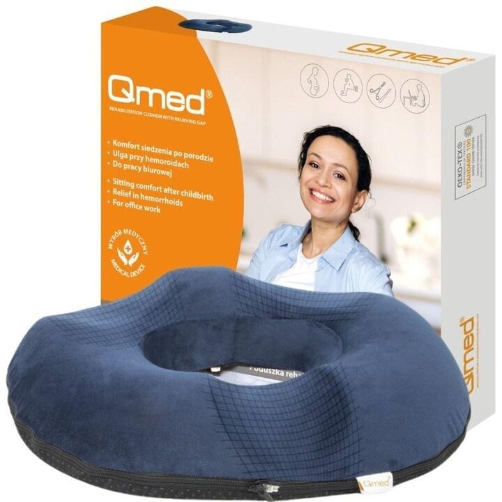 MDH Qmed, cuscino per riabilitazione con foro antidecubito e supporto ortopedico per il riposo quotidiano e il recupero, blu
