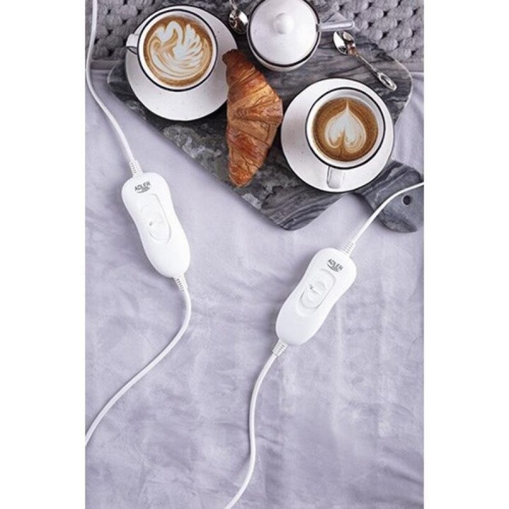Adler AD 7426, Manta eléctrica calientacamas 60W con suave tejido polar y poliéster para un descanso térmico confortable, Gris