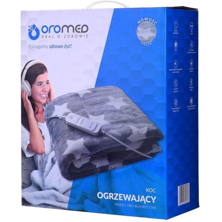 Oromed, Calientacamas Eléctrico 120W y 130x180cm con Sistema de Seguridad y Tejido de Tacto Suave para Dormir Cómodamente, Blanc