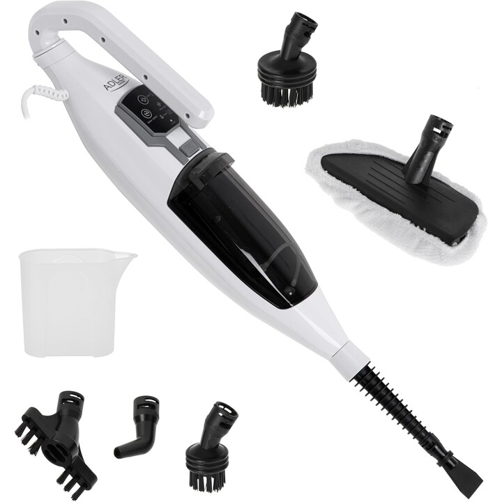 Adler AD 7052, Multifunction Steam Mop with Swivel Head and Water Tank for Deep Surface Cleaning and Sanitizing, Black