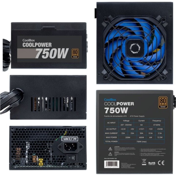 Coolbox CoolPower Alimentation 750W Efficacité 88% 80 Plus Bronze