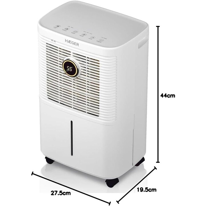 Haeger Digi Desumi 10, déshumidificateur numérique d'une capacité de 10 litres pour le confort domestique, blanc