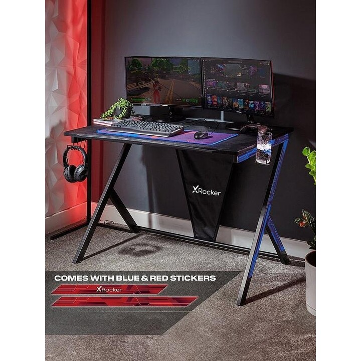 X Rocker Ocelot Carbon, scrivania da gioco con tappetino per mouse e sistema di gestione dei cavi integrato, nero