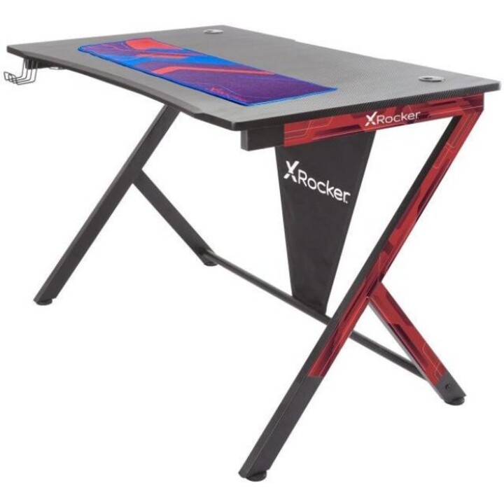 X Rocker Ocelot Carbon, Gaming Desk with Mouse Pad and Integrated Cable Management System, Black