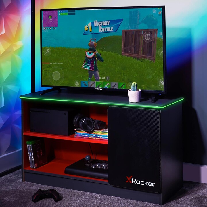 X Rocker Carbon-Tek, Gaming TV Stand with LED Lighting and Sturdy Structural Design, Grey