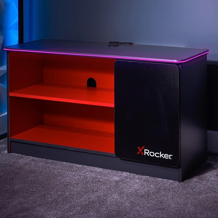 X Rocker Carbon-Tek, Gaming TV Stand with LED Lighting and Sturdy Structural Design, Grey