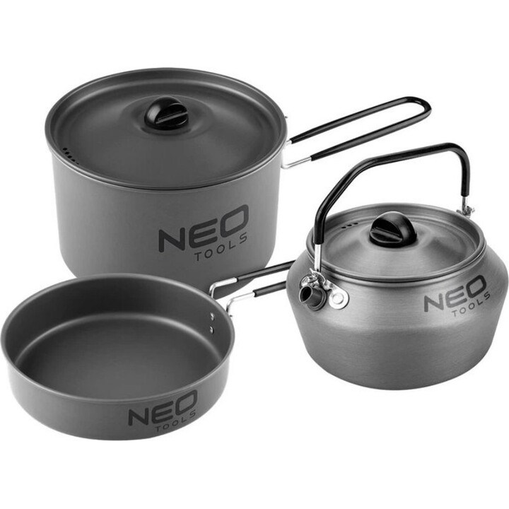 Neo Tools 63-145, Juego de Utensilios para Senderismo y Camping con Diseño Ligero y Compacto, Negro