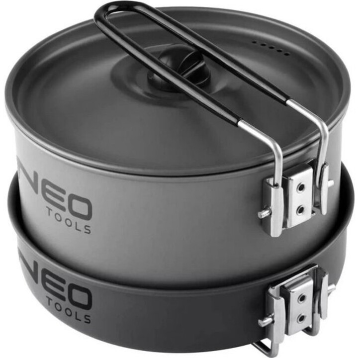 Neo Tools 63-145, Juego de Utensilios para Senderismo y Camping con Diseño Ligero y Compacto, Negro
