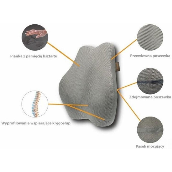 Shape&Rest, Lumbar Pillow with Memory Foam for Back Support and Posture Improvement, Grey