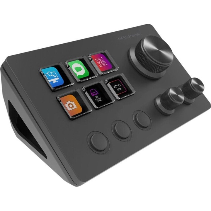 Mars Gaming MSD-TWO Compact Control Deck avec 6 touches LCD personnalisables et 3 molettes pour Windows et macOS - Noir
