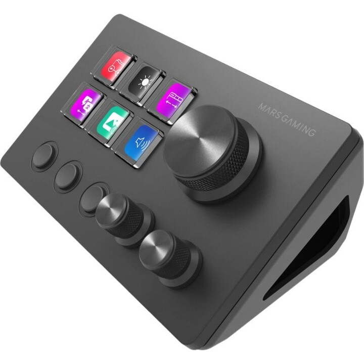 Mars Gaming MSD-TWO Compact Control Deck with 6 Customizable LCD Keys and 3 Wheels for Windows and macOS - Black