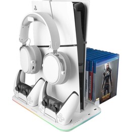 Mars Gaming MPS5-B2 Suporte RGB Neon para PS5 Slim Standard e Digital com Carregador de Controlador Duplo, Branco