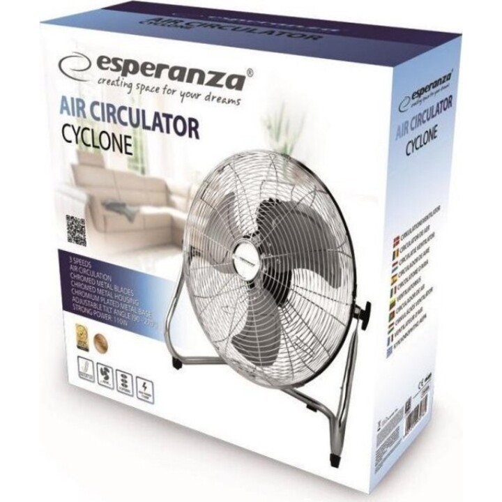 Esperanza EHF006 Cyclone, ventoinha de circulação de 18 polegadas com acabamento cromado e caudal elevado, prata