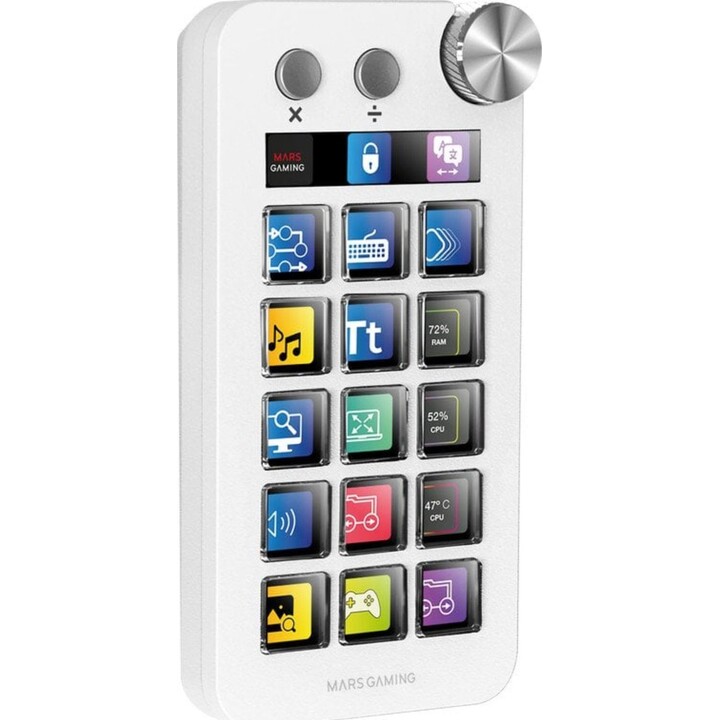 Mars Gaming MSD-NEO Control Deck 15 Teclas Roda LCD e Botão Duplo Windows e MacOS 10.15+ Branco