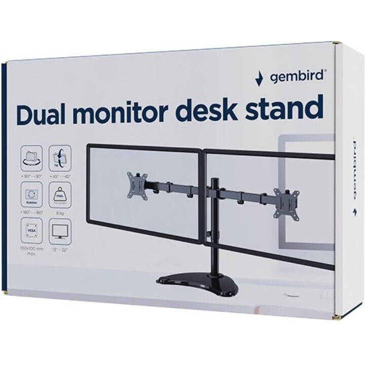 Gembird MS-D2ST-02 Soporte de sobremesa para monitores dobles de 13 a 32 pulgadas, blanco