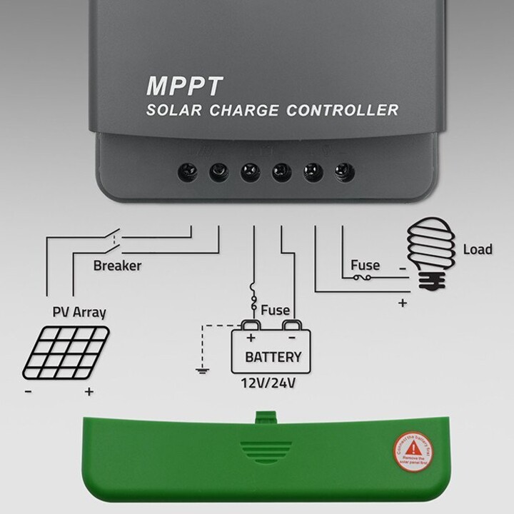 Qoltec Cargador Solar MPPT 60A con Sensor de Temperatura para Sistemas Solares, Gris