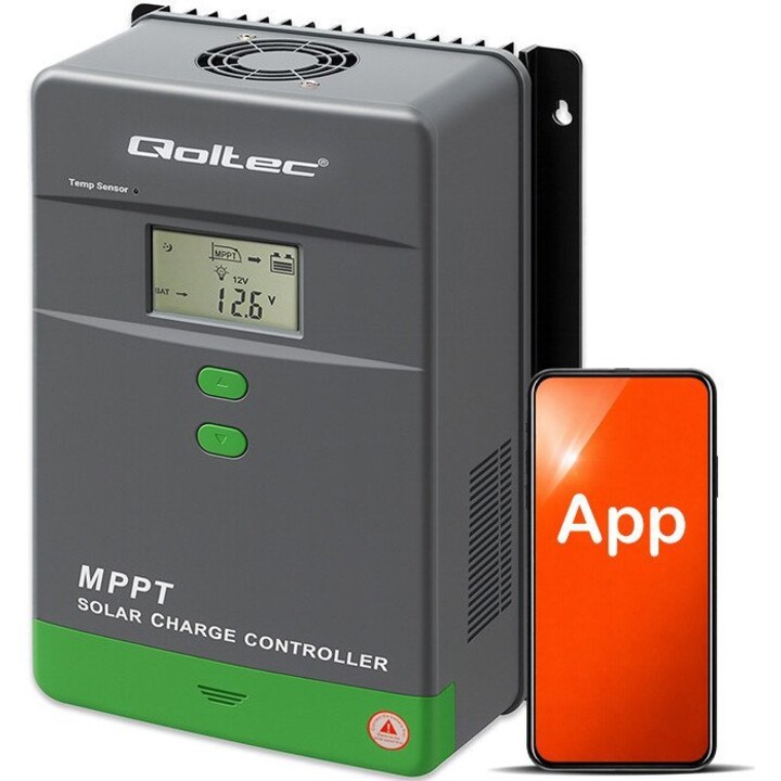 Qoltec Cargador Solar MPPT 60A con Sensor de Temperatura para Sistemas Solares, Gris