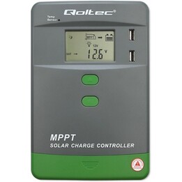Regulador de carga solar Qoltec MPPT 40A con monitorización de temperatura integrada, gris