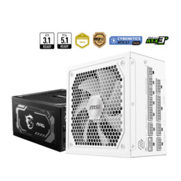 Fonte de alimentação MSI MAG A1000GL PCIe5 branca, 1000W, 80 Plus Gold, modular, 135mm, PFC ativo, PCIe 5.0 (16 pinos) x1, PCIe 
