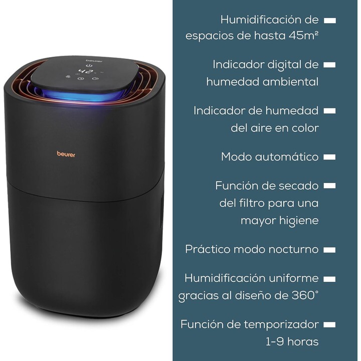 Beurer LB 300 Umidificatore d'aria a ultrasuoni con funzione di modalità notturna silenziosa, nero