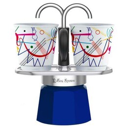 Bialetti Mini Express - Espresso Maker Set - Blue + 2 Cups from Arte Collection Kandinsky