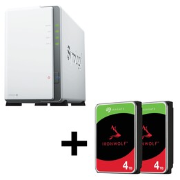 Server NAS Synology DiskStation DS223J a 2 alloggiamenti, involucro vuoto + dischi rigidi Seagate Ironwolf SATA da 3,5" da 
