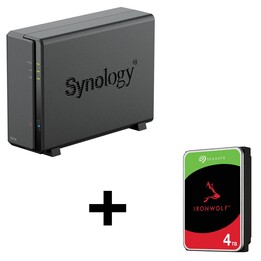 Carcasa vacía para servidor NAS Synology DiskStation DS124 de 1 bahía + 1 disco duro Seagate Ironwolf SATA de 3,5" y 4 TB