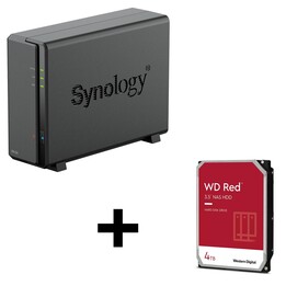 Serveur NAS Synology DiskStation DS124, boîtier vide à 1 baie + 1 disque dur WD Red SATA 3,5" de 4 To