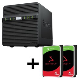 Server NAS Synology DiskStation DS423 a 4 alloggiamenti (box vuoto) + 2 dischi rigidi Seagate Ironwolf SATA da 3,5" da 4 TB
