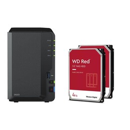 Servidor NAS Synology DiskStation DS223 de 2 baias, gabinete vazio + discos rígidos WD Red 40EFPX SATA de 3,5" com 8 TB (2x